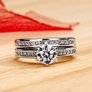 CZ Jewelry 2Pcs/Set Couples Ring For Women Silver Plated Ring, HA4428-6